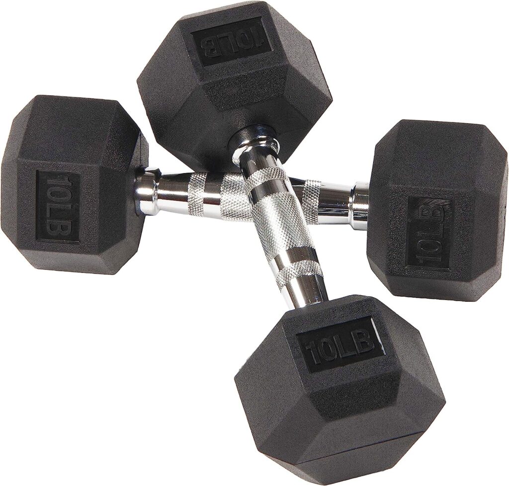 BalanceFrom Rubber Coated Hex Dumbbell Weight Set and Storage Rack, Multiple Packages