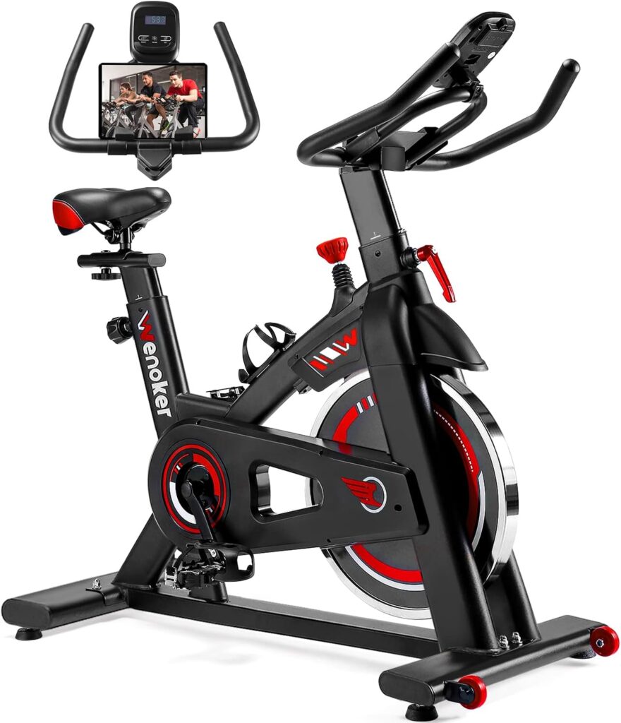 Exercise Bike, WENOKER Magnetic Resistance/Brake Pad Stationary Bike for Home, Indoor Bike with Silent Belt Drive, Heavy Flywheel, Comfortable Seat Cushion and Upgraded LCD Monitor