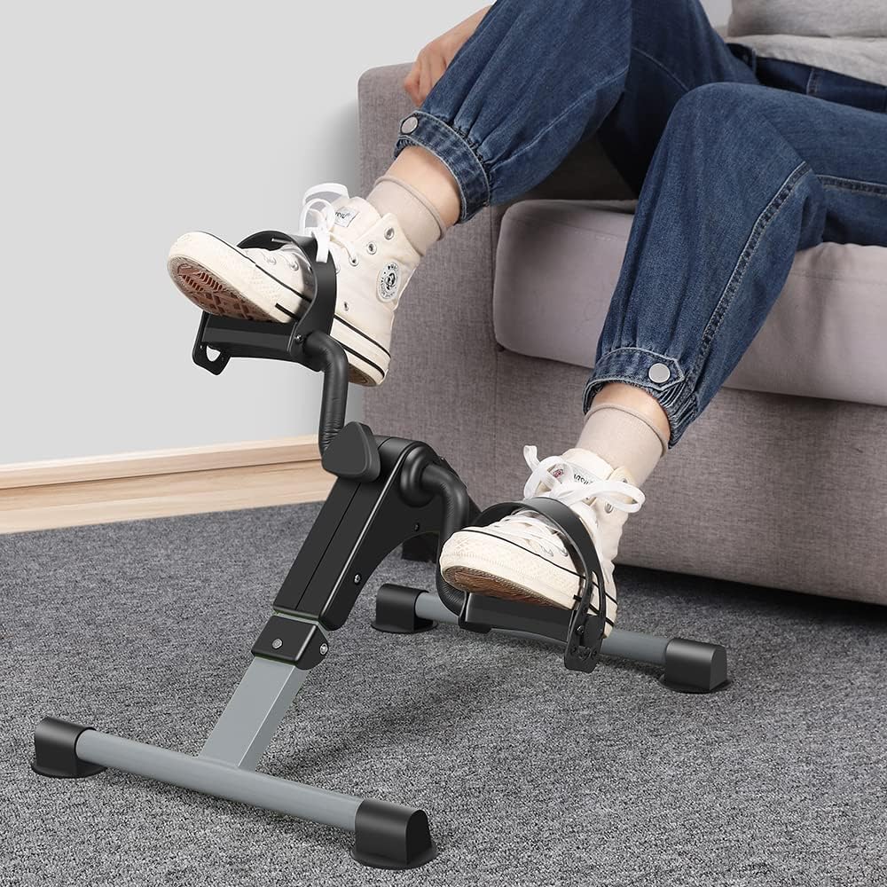 Folding Pedal Exerciser Mini Exercise Bike Portable Peddler Under Desk Bike with LCD Display for Arms and Legs Workout