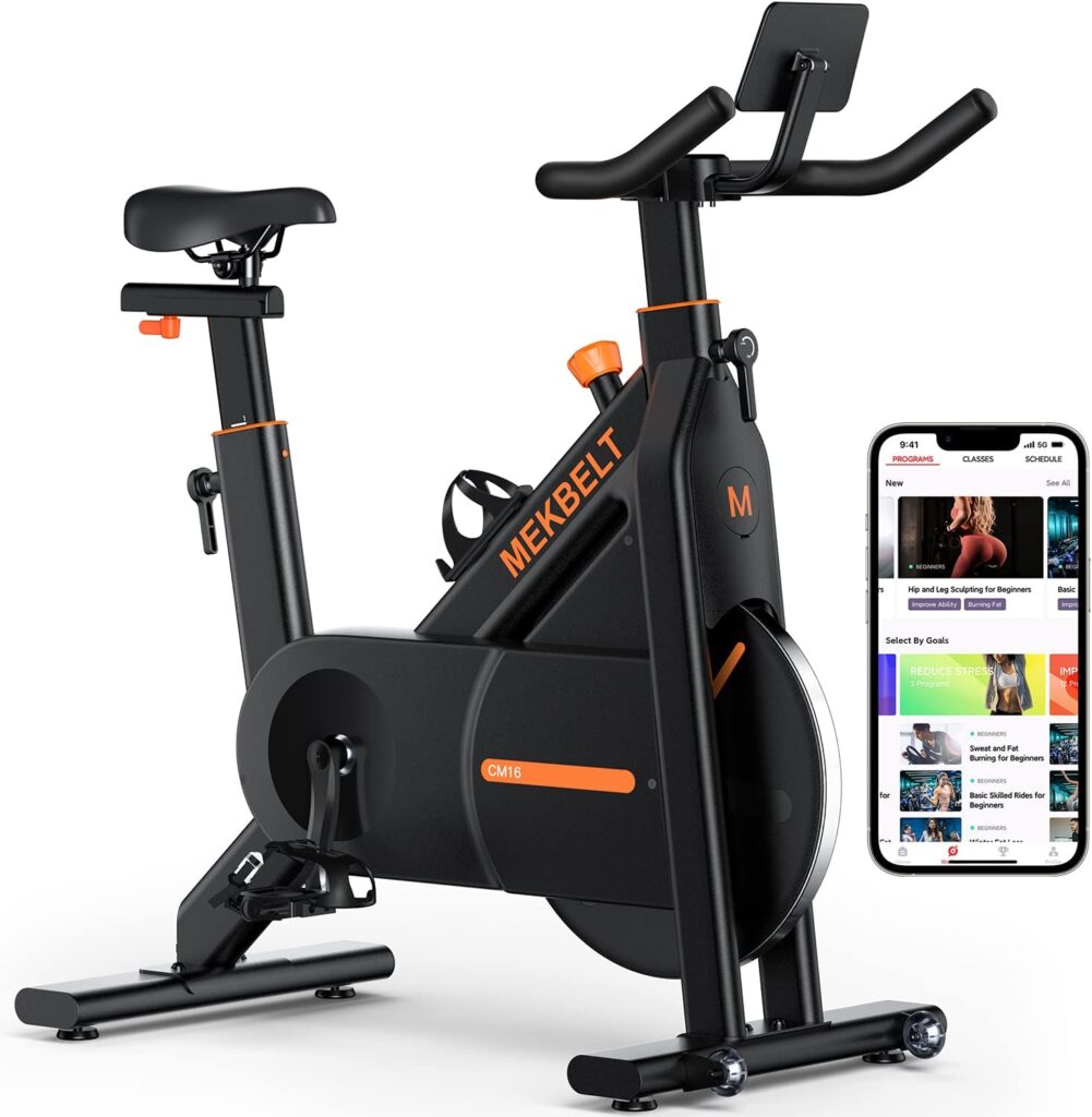 Mekbelt Exercise Bike with Magnetic Resistance, Indoor Cycling Stationary Bike Supports Smart Bluetooth Connectivity with Tablet Holder  Comfortable Seat Cushion, Compatible with Zwift for Home Gym (Black)