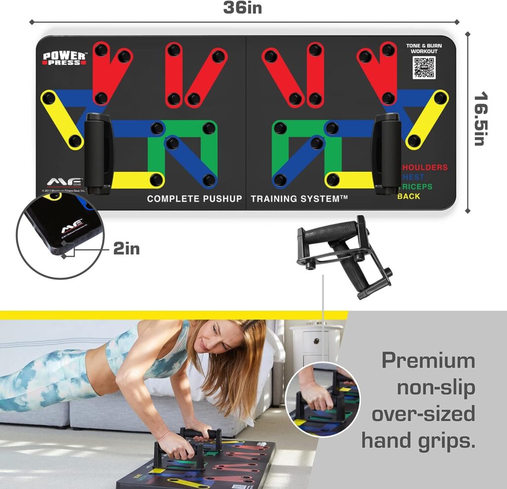 POWER PRESS Push Up Board – Home Workout Equipment, Push Up Bar with 30+ Color Coded Combo Positions for Exercise – Portable Gym Accessories for men and Women, Strength Training Equipment, Original