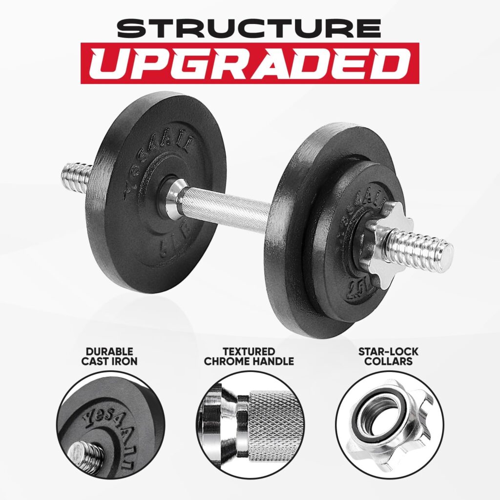 Yes4All Cast Iron Weights Adjustable Dumbbell Sets for Home Gym with Bars, Plates, Collars